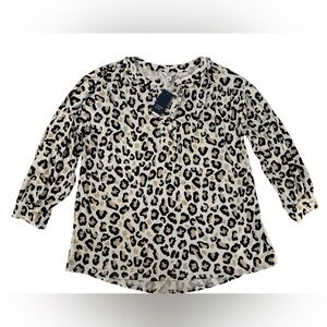 NWT 🐆 Crown & Ivy Animal Print Quarter Sleeve Blouse - Ruffle Neck Detail LARGE